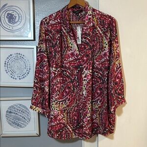 NWT Investments "Caroline" Women’s Plus Size 3X V-Neck Paisley Blouse Tunic Top
